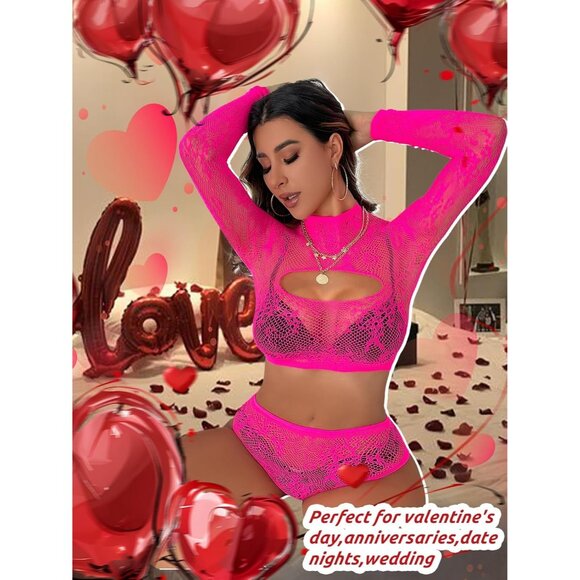 Women's Rosered Lingerie Imported Front Open Bodysuit Sexy Nightwear Pajamas Set - Picture 4 of 6